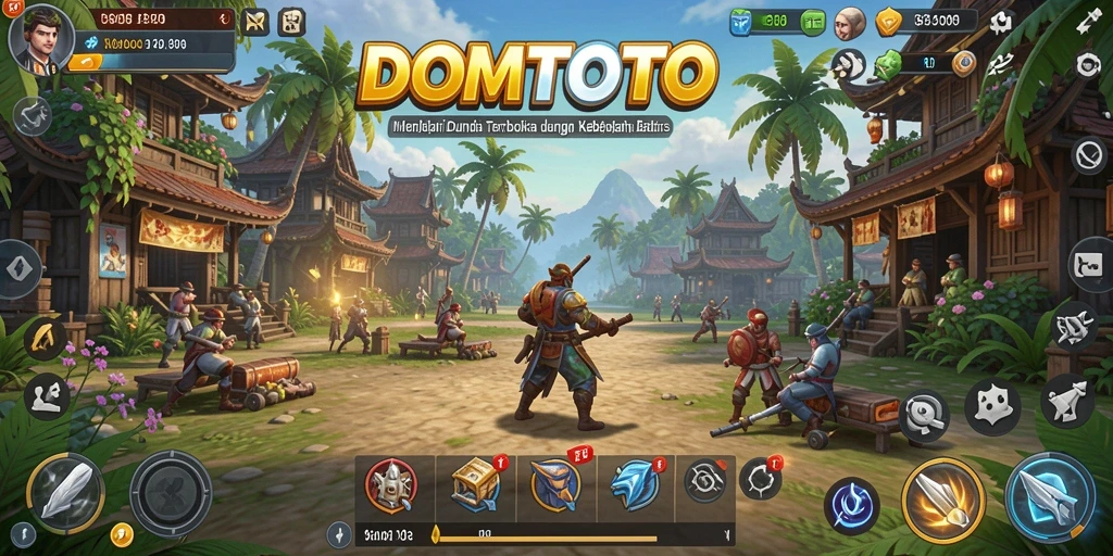 Screenshot dari gameplay DOMTOTO menampilkan petualangan di dunia terbuka.