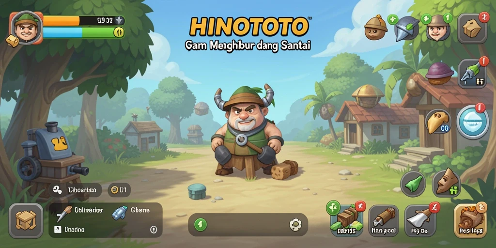 Tangkapan layar HINOTOTO menampilkan karakter lucu dan gameplay santai.
