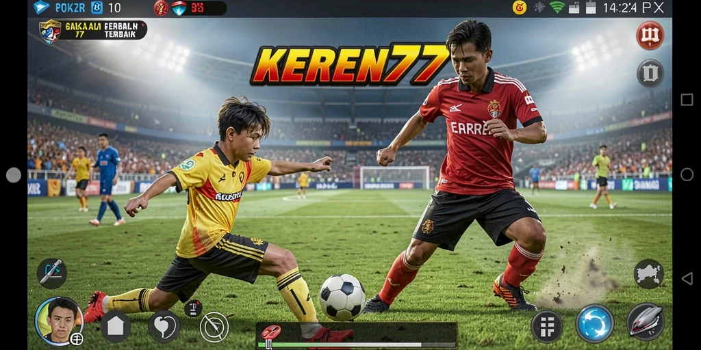 Tampilan dinamis dari gameplay sepak bola di KEREN77.