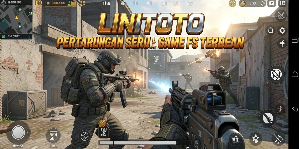 Tangkapan layar gameplay <strong>LINITOTO</strong> menunjukkan aksi tembak-menembak yang intens dan mendebarkan.