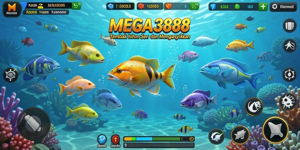 Screenshot gameplay MEGA388 yang menunjukkan aksi menembak ikan.
