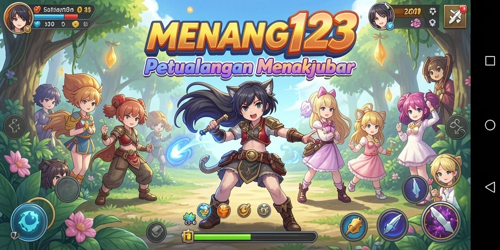 Tampilan gameplay MENANG123 dengan karakter anime dan pertarungan seru.