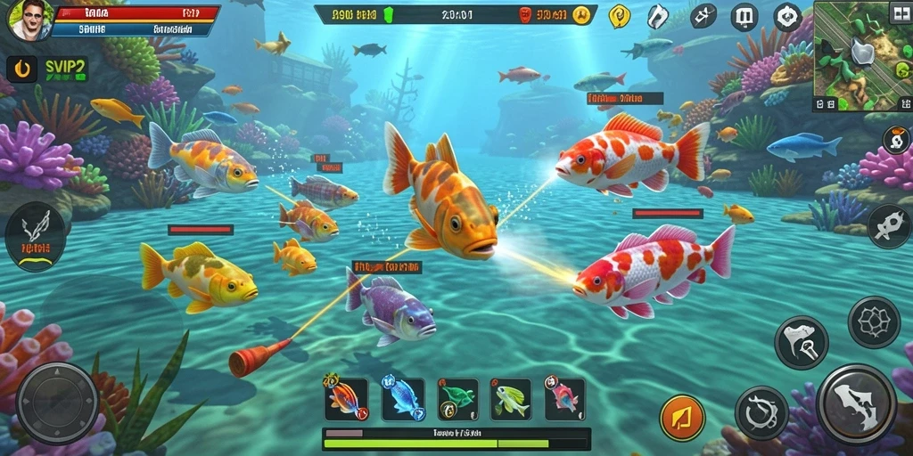 Tampilan gameplay <strong>SVIP2</strong> dengan aksi menembak ikan yang seru.