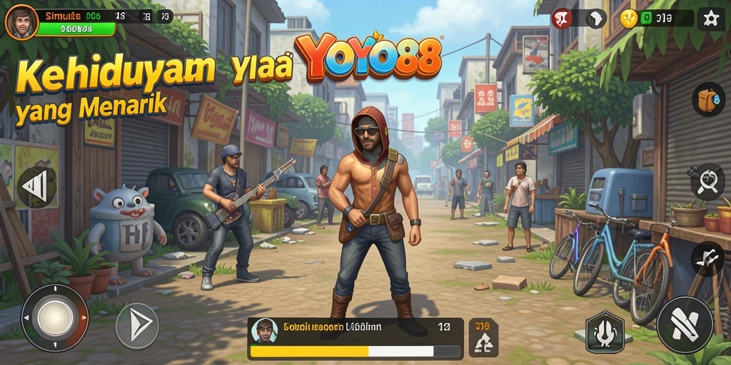 Screenshot gameplay YOYO88 menampilkan interaksi karakter dalam simulasi kehidupan.